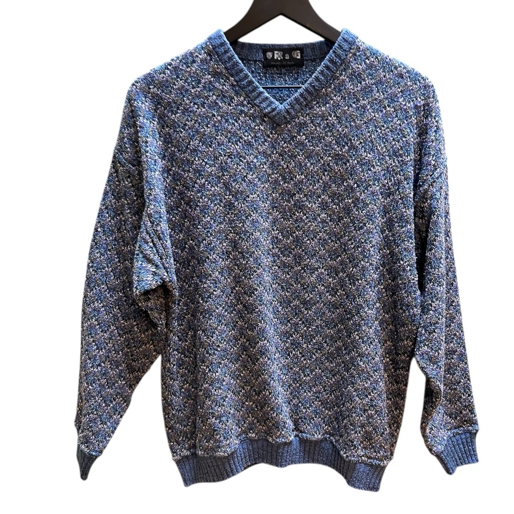 Vintage R & G Vneck Men's Blue Patterned Sweater